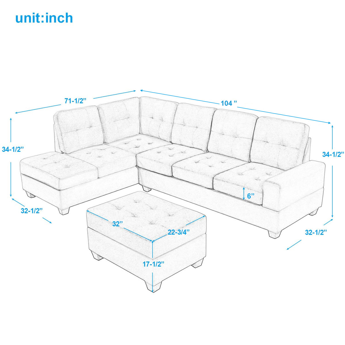 Latitude Run® Sectional Sofa With Reversible Chaise Lounge LShaped